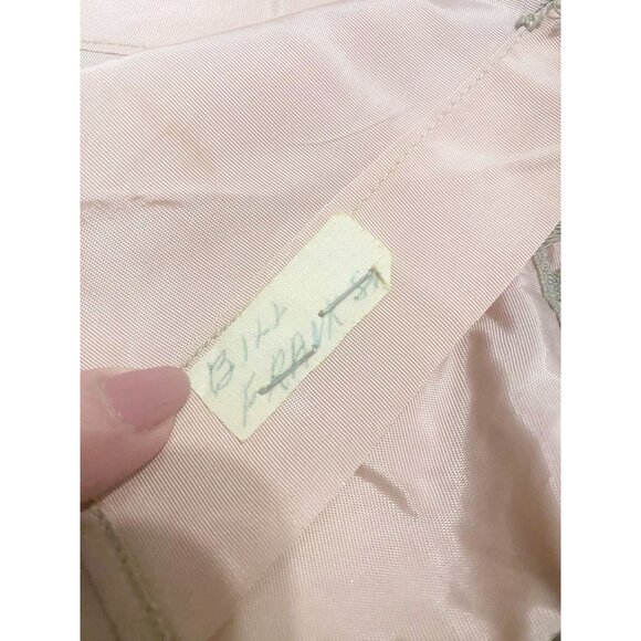 1950s Strapless Crochet Lace Peplum Top | Sage over Blush Satin, Sequins, Boned/ - Picture 5 of 10